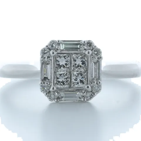 18ct White Gold Single Stone With Halo Setting Ring 0.55 Carats