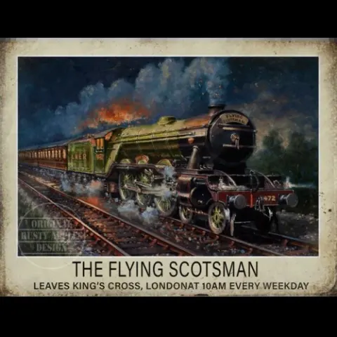 Flying Scotsman Poster "Leaving Kings Cross London 10am Weekdays" Metal Wall Art
