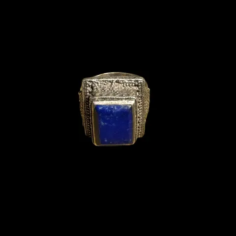 Ottoman blue stone white metal ring SIZE S