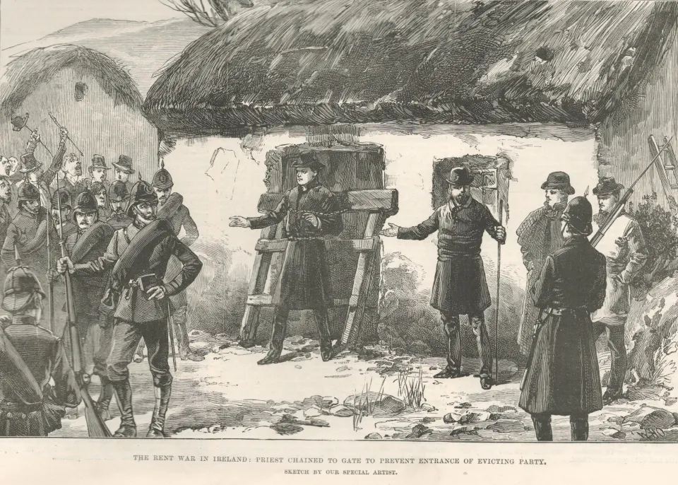 1887 Irish Land Wars Cork Priest Chained to Gate to Prevent Eviction Party