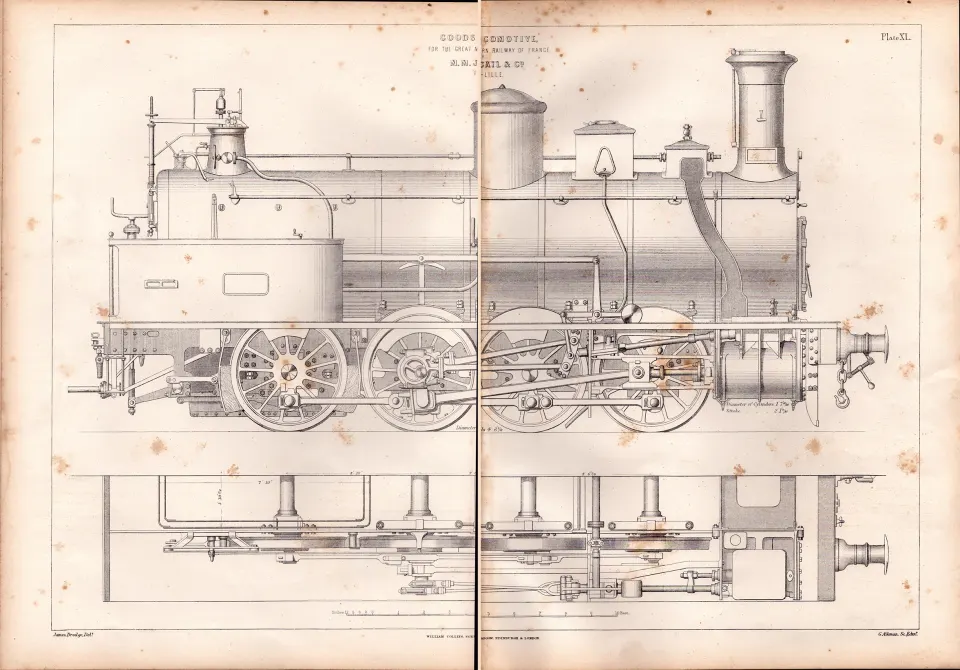 Goods Locomotive Great Northern Railway France Antique Scarce Diagram-12.