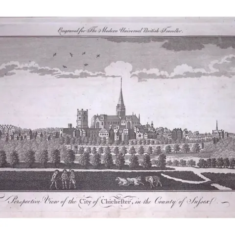 City of Chichester Rare Large 247-Year-Old Antique Copperplate Engraving-63-TR