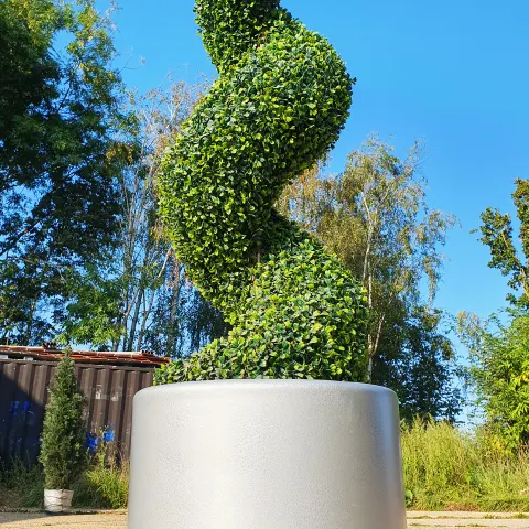 Large Industrial Metal Planter. Spiralling Artificial Hedge Plant. Approx 2.14m tall. Rrp £599
