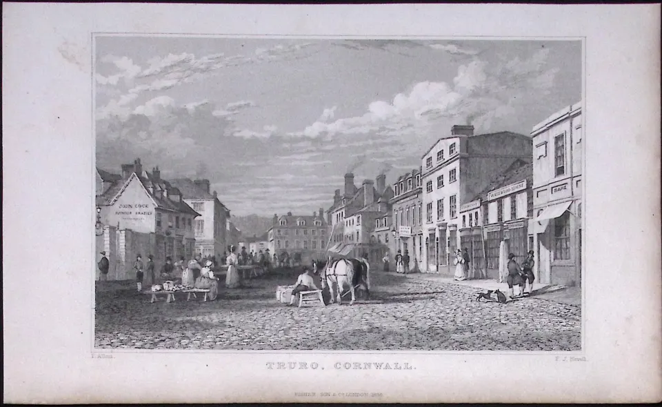 Cornwall Truro Town Antique 193 Years-Old Steel-Engraving-31