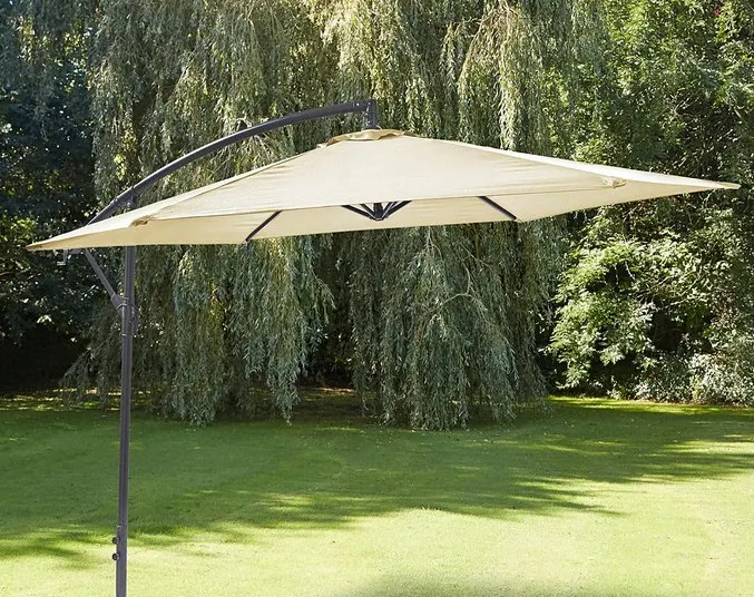 (117/P) RRP £109. 3m Elton Cantilever Overhanging Parasol Cream. Crank Mechanism Makes It Easy To O