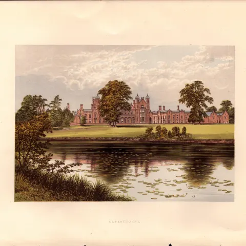 Capesthorne Hall Cheshire Gilt-Edge Coloured Antique Book Plate.