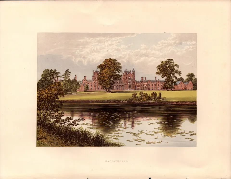 Capesthorne Hall Cheshire Gilt-Edge Coloured Antique Book Plate.