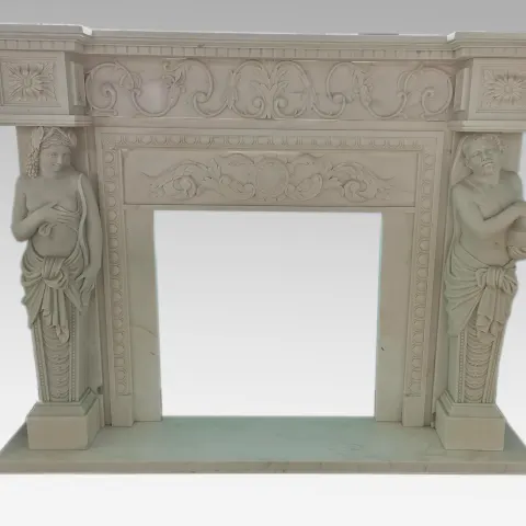 Carved White Marble Fire Surround with Caryatid Figures