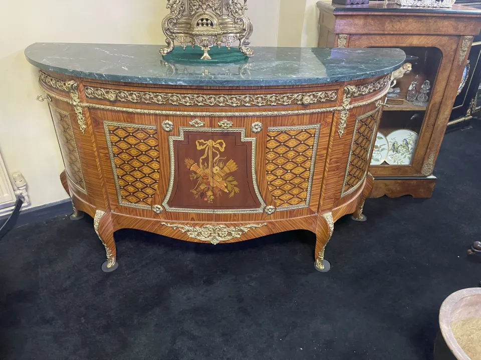 Louis XV Style French Marble Topped Demilune Commode