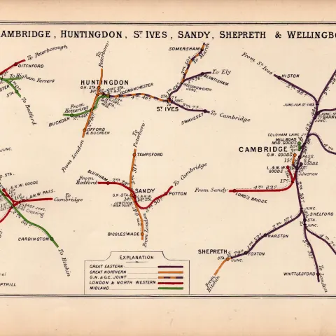 Bedford, Cambridge, Huntingdon, St Ives Antique Railway Junction Diagram-5.