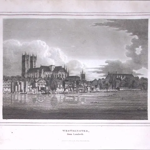 London View of Westminster  176 Years-Old  Antique Engraving-3-TR