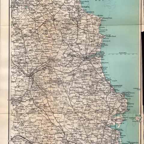 Dublin The Boyne Valley & Dundalk Vintage Coloured Detailed 1927 Map.