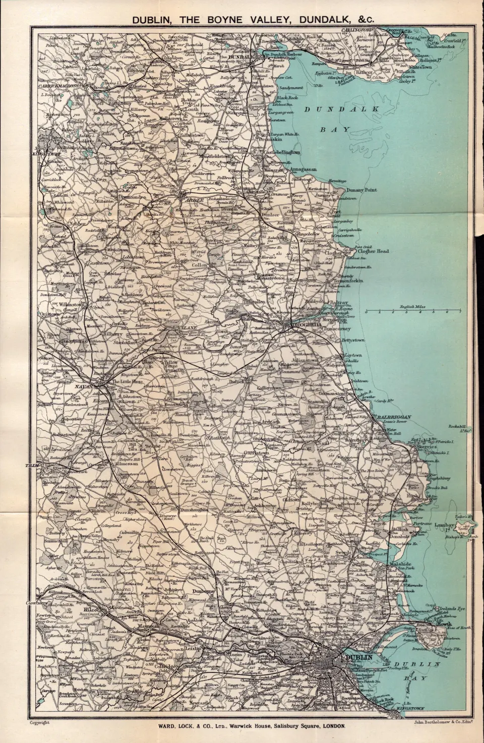 Dublin The Boyne Valley & Dundalk Vintage Coloured Detailed 1927 Map.