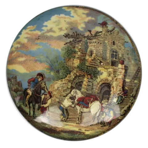 Antique Prattware English Civil War Pot Lid & Base