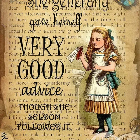 Alice In Wonderland Very Good Advice Given  Quote Designed Large Metal Wall Art