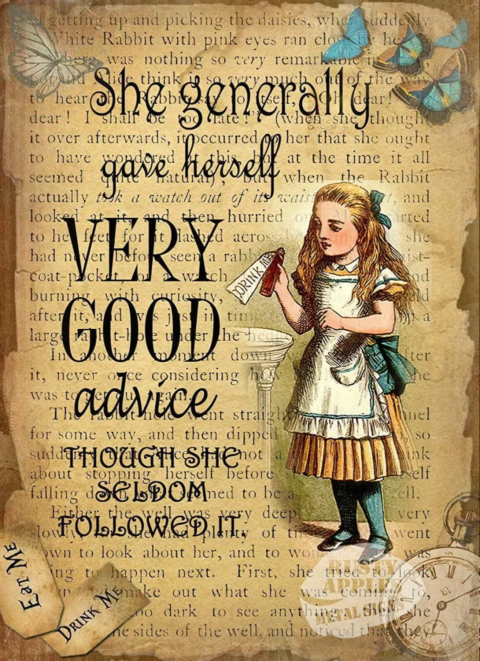 Alice In Wonderland Very Good Advice Given  Quote Designed Large Metal Wall Art