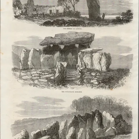 Jersey Prehistoric Remains  Antique Print 1870