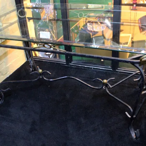 Hollywood Regency Ornate Metal & Glass Dining Centre Table