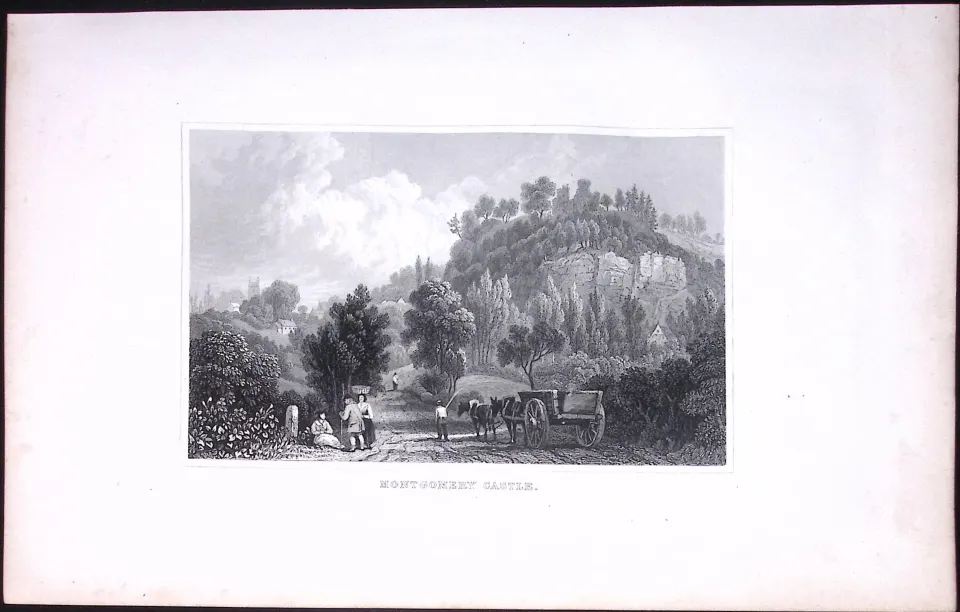 Wales-Montgomery Castle Antique 166-Year-Old  Steel Engraving-5