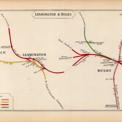 Leamington Spa & Rugby Detailed Antique Railway Diagram-66.