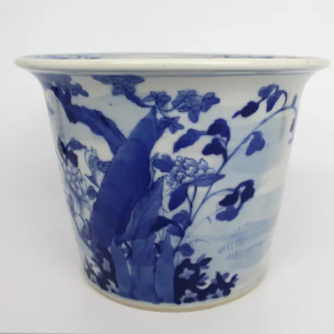 Late 19th c. Japanese Blue & White Cache Pot Jardiniere