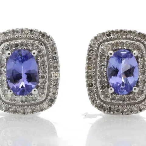 9ct White Gold Diamond And Tanzanite Halo Earrings