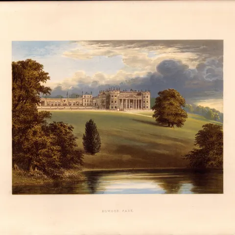 Bowood Park Nr Caine Wiltshire Gilt-Edge Coloured Antique Book Plate.