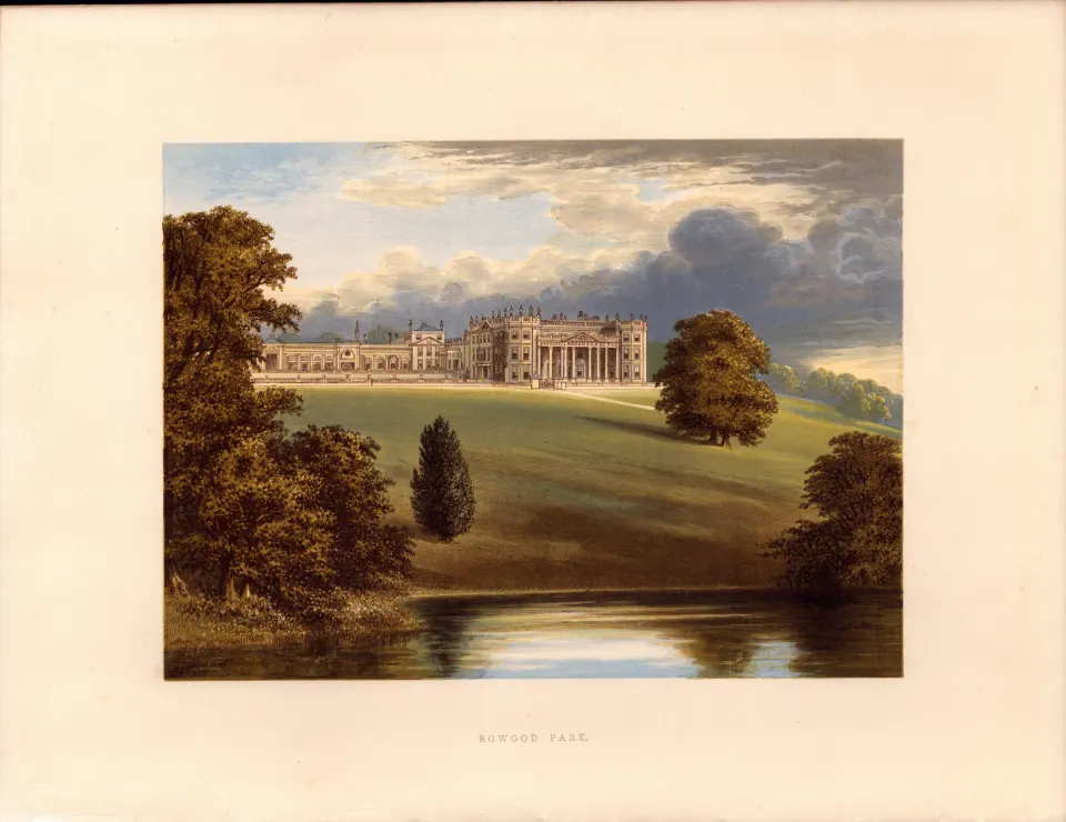 Bowood Park Nr Caine Wiltshire Gilt-Edge Coloured Antique Book Plate.