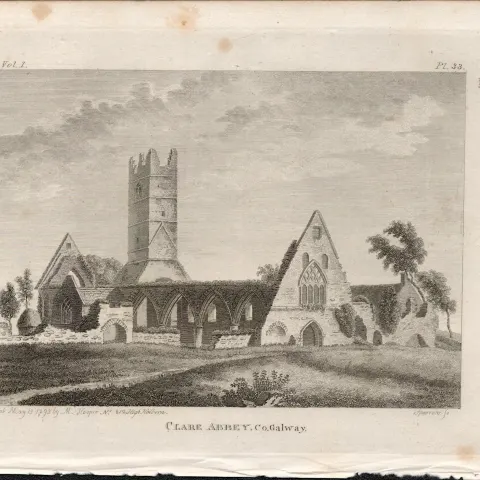 Clare Abbey Co Galway Rare 1791 Francis Grose Antique Print.