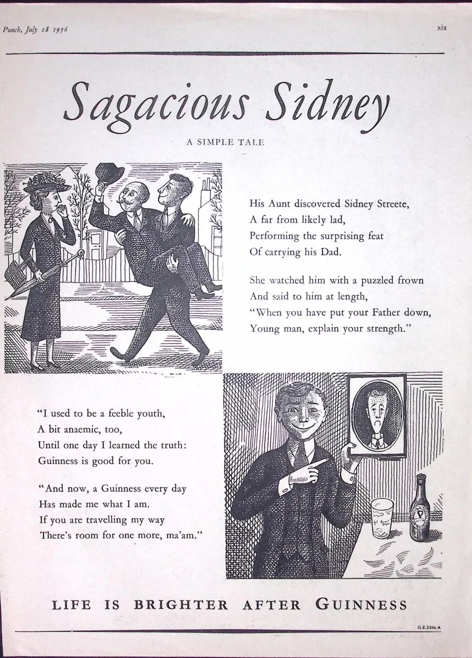 Guinness 1956 Original 69 Years-Old Print Sagacious Sidney G.E.2366--A