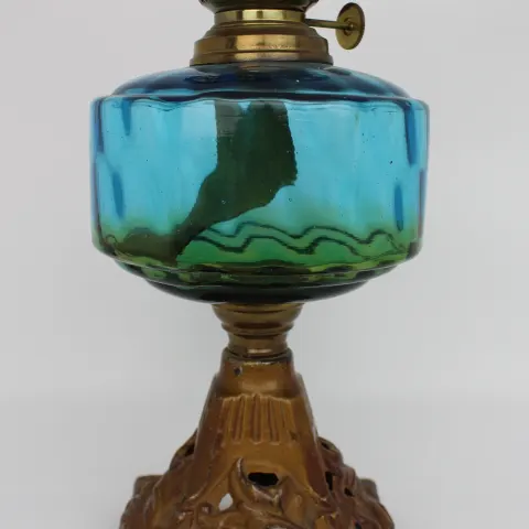 Victorian Oil Lamp with Blue Glass Font