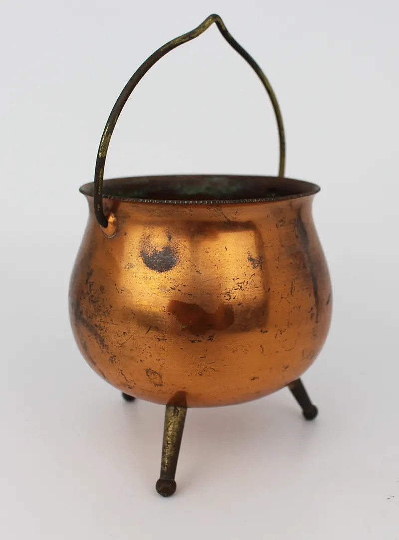 Vintage Copper Handled Pot on Tripod Base