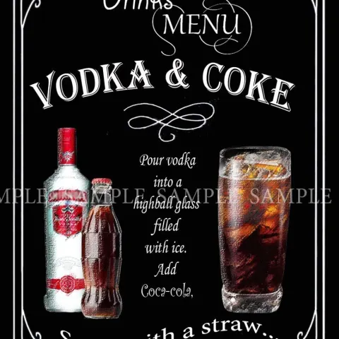 Vodka & Coke Classic Pub Drink Large Metal Wall Art.