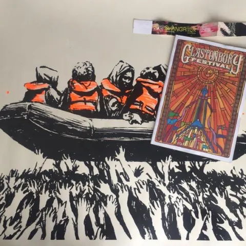 Banksy (b1974) Glastonbury Festival No9 Poster, ‘Immigrant Boat’ Screenprint With Provenance, 2025
