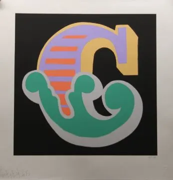 BEN EINE (born 1970)GREEN number # 19 'C', Circus Shutter Font -signed LTD Edition screen print 2015