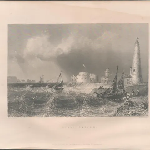 Hurst Castle Hampshire Antique 1842 Steel Engraving.