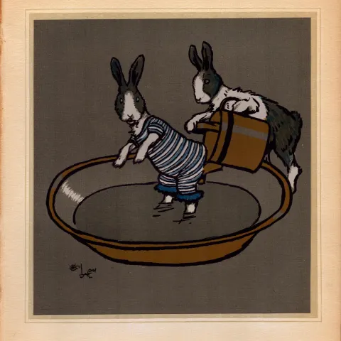 Cecil Aldin Merry Party Rare Antique Book Plate “Bath Bunnies”.