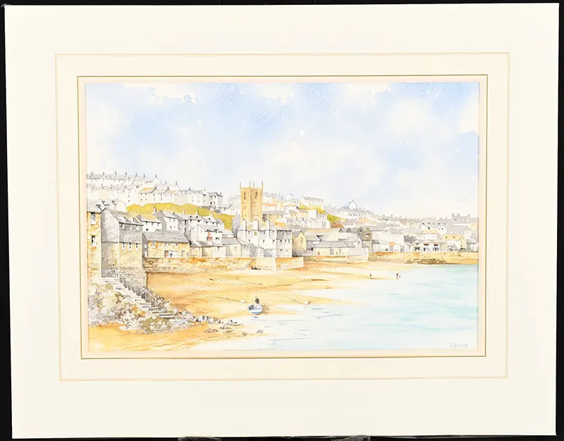 Original John Chisnall Watercolour "Beach Steps St. Ives"