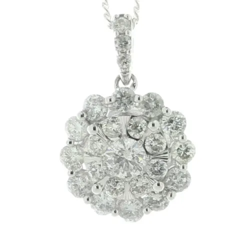 9ct White Gold Round Cluster Diamond Pendant 1.00 Carats