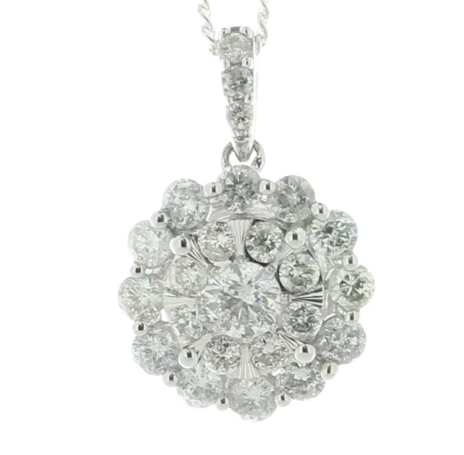 9ct White Gold Round Cluster Diamond Pendant 1.00 Carats