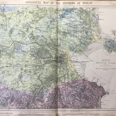 Environs Of Dublin 1884 Antique Detailed Geological Victorian Map.