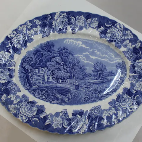 Large Wood & Sons Blue & White Oval Platter