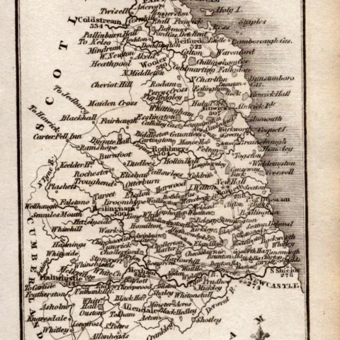 Northumberland Antique Copper Engraved George IV Map by Sidney Hall.