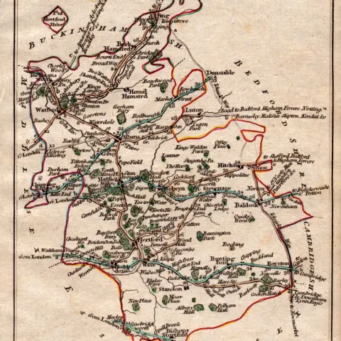Hertfordshire John Cary’s 1792 Antique  Coloured George III Engraved Map.
