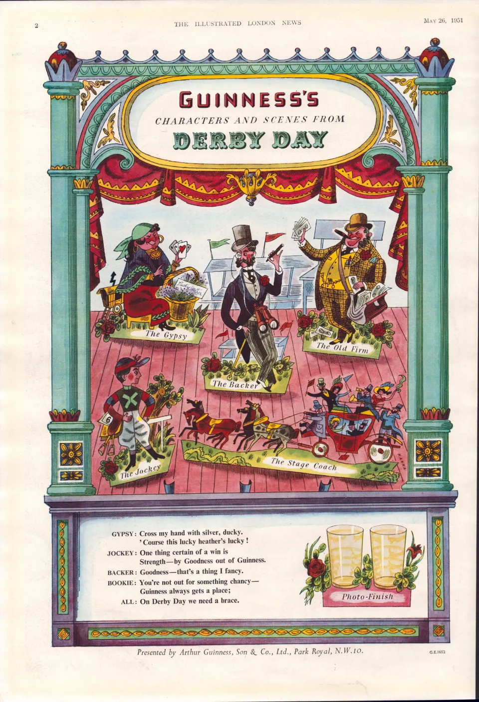 Original 73-Year-Old 1951 Guinness Print Derby Day– GE 1652  #-18.
