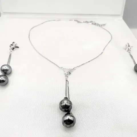 Sterling Silver Cultured Pearl Necklace and Earring Set New With Gift Box
