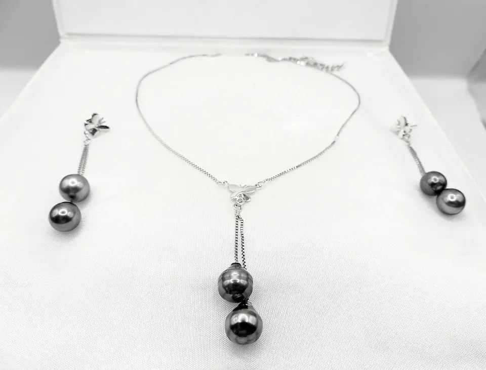 Sterling Silver Cultured Pearl Necklace and Earring Set New With Gift Box