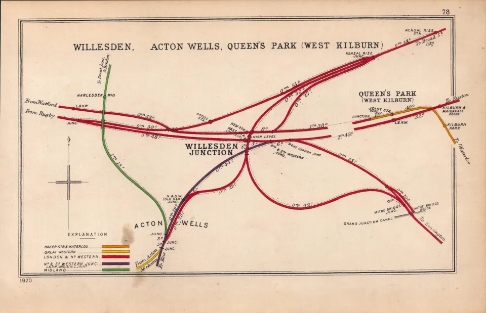 Willesden Queens Park Kilburn London Antique Railway Junction Diagram-78.
