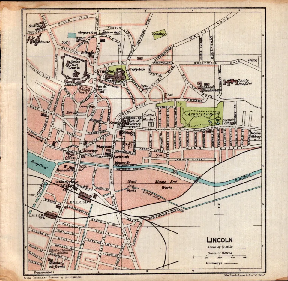 Lincoln City Centre Road Plan Vintage 1924 Map.