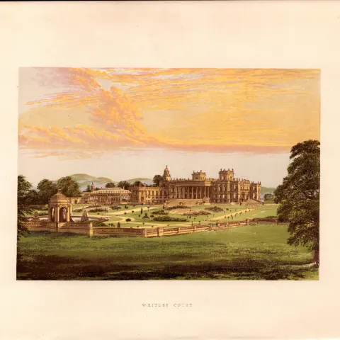 Whitley Court Droitwich Worcs Gilt-Edge Coloured Antique Book Plate.